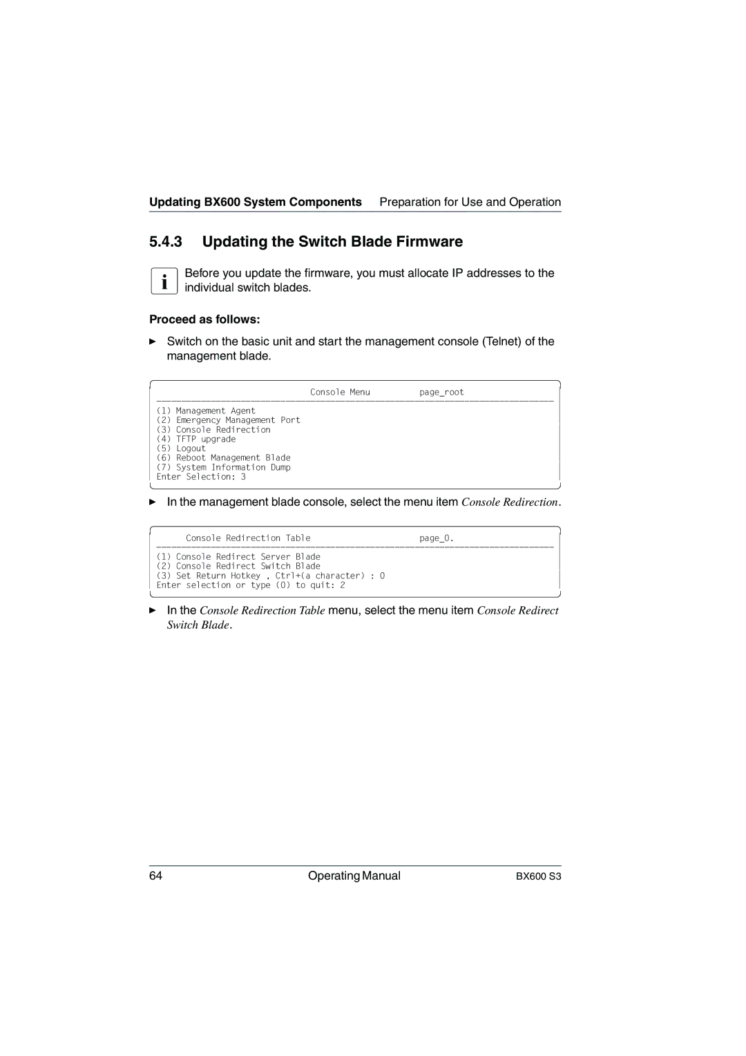 Fujitsu BX600 S3 manual Updating the Switch Blade Firmware 