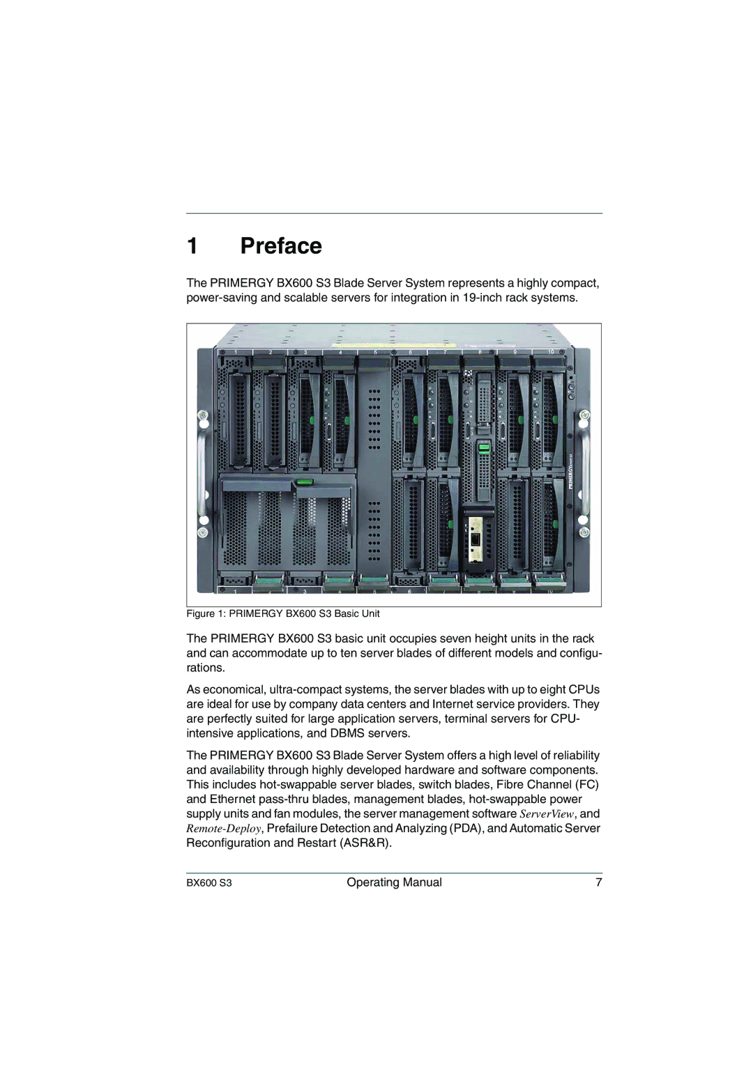 Fujitsu manual Preface, Primergy BX600 S3 Basic Unit 