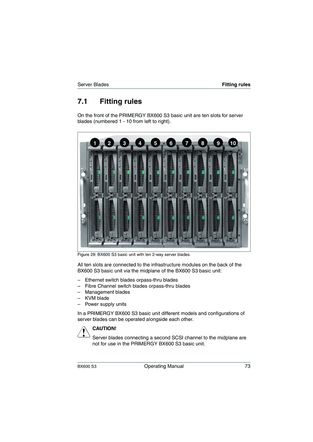 Fujitsu BX600 S3 manual Fitting rules, Server Blades 