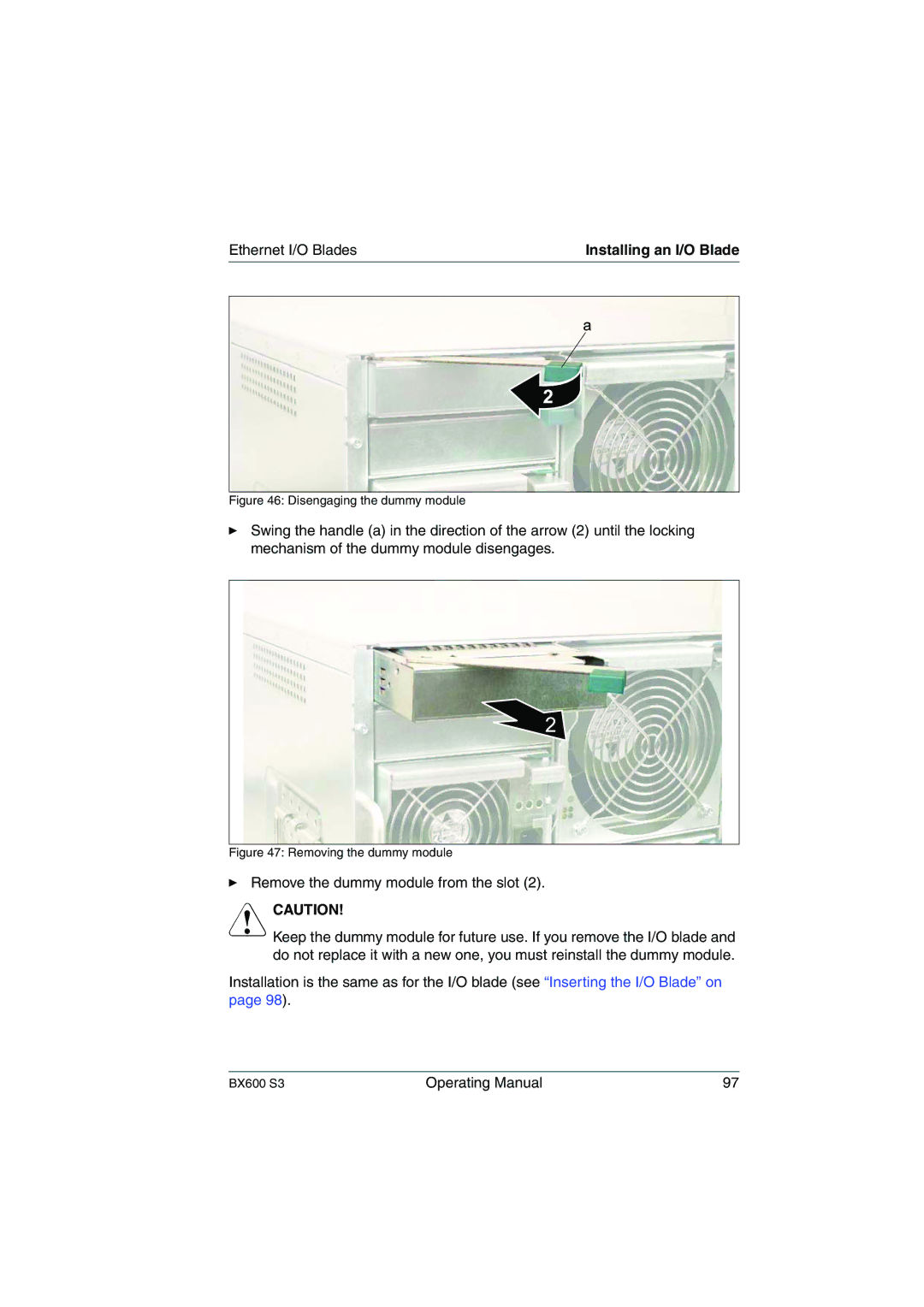 Fujitsu BX600 S3 manual Remove the dummy module from the slot 