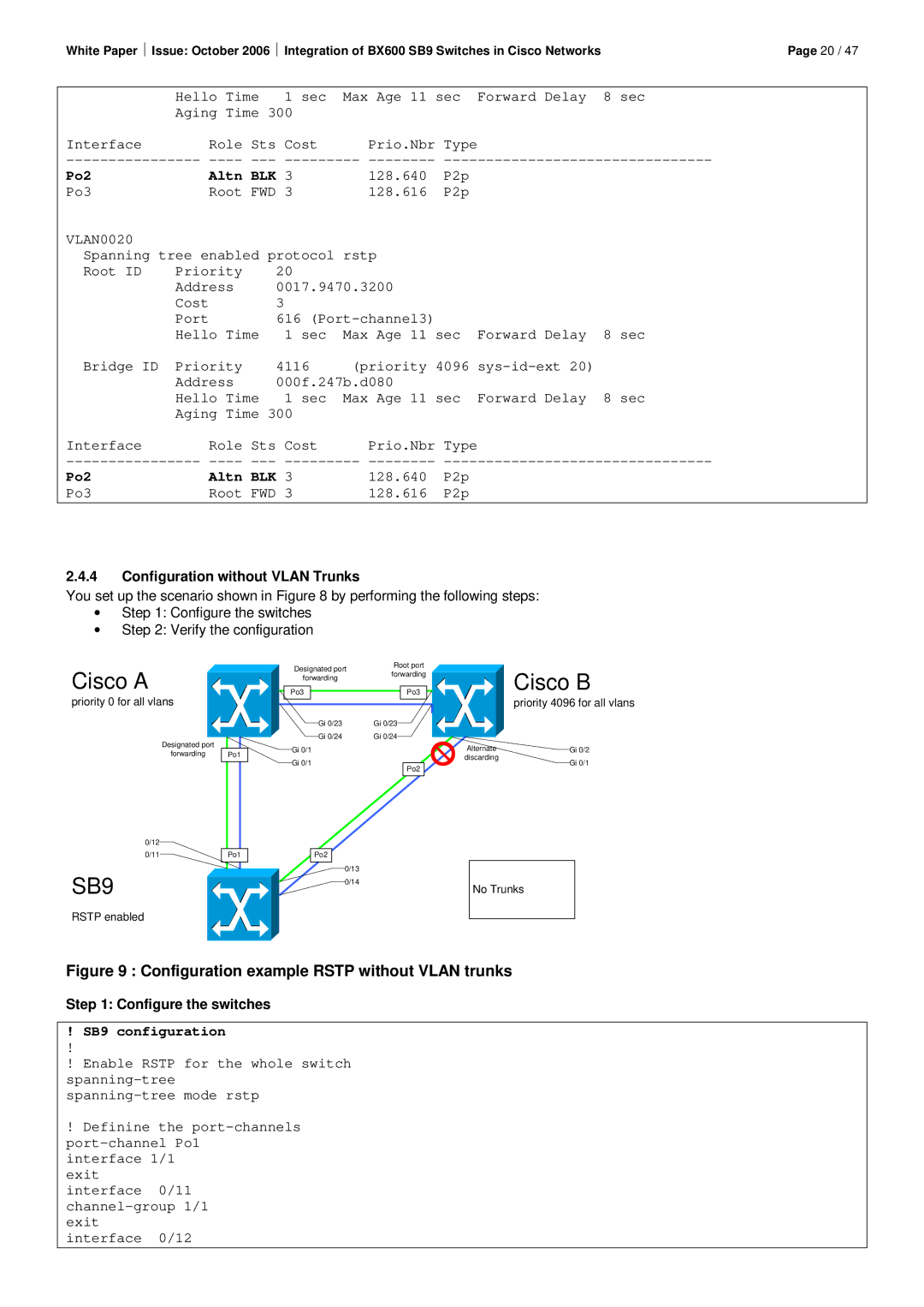 Fujitsu BX600 SB9 manual Configuration example Rstp without Vlan trunks, Configuration without Vlan Trunks 