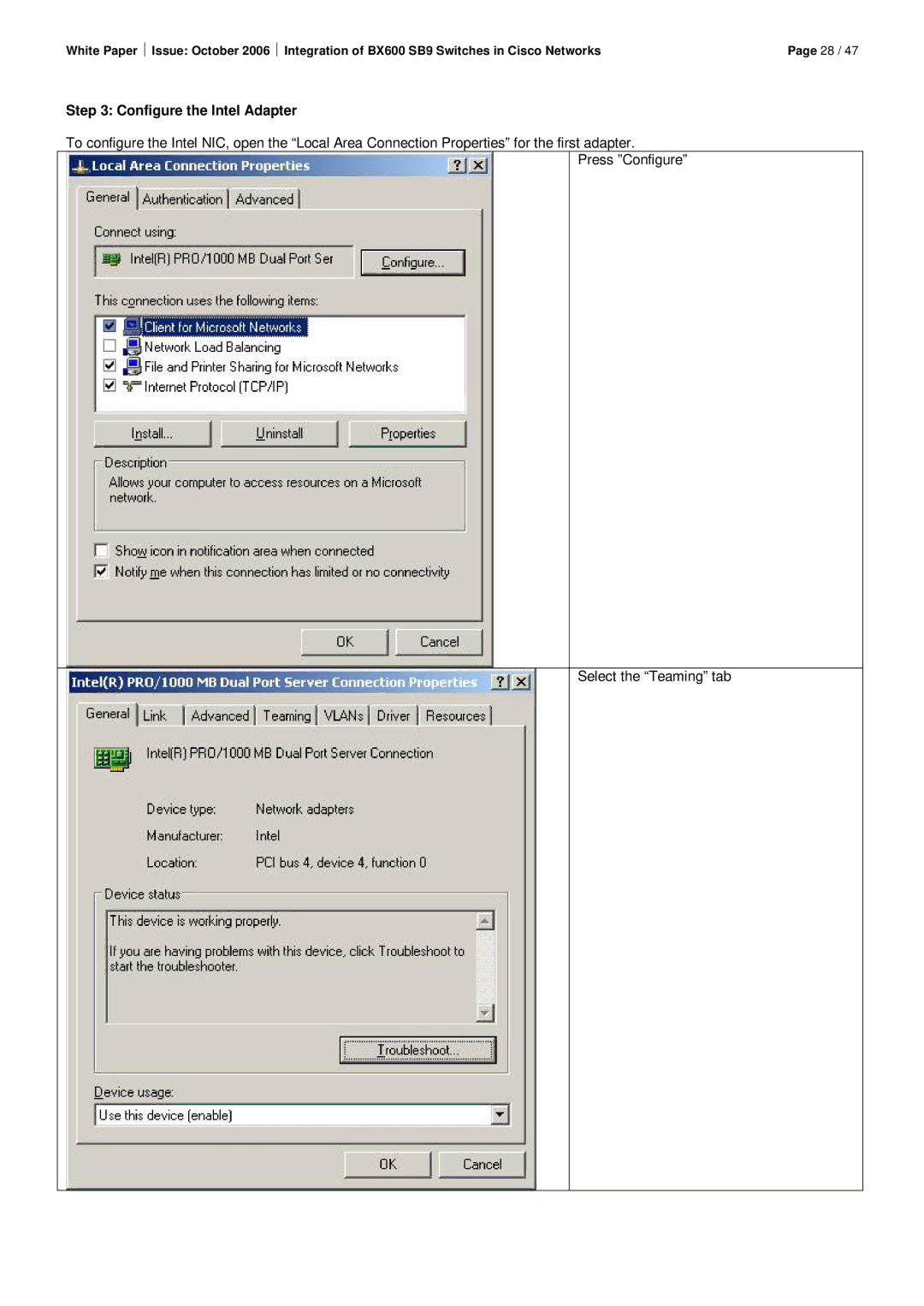 Fujitsu BX600 SB9 manual Configure the Intel Adapter 