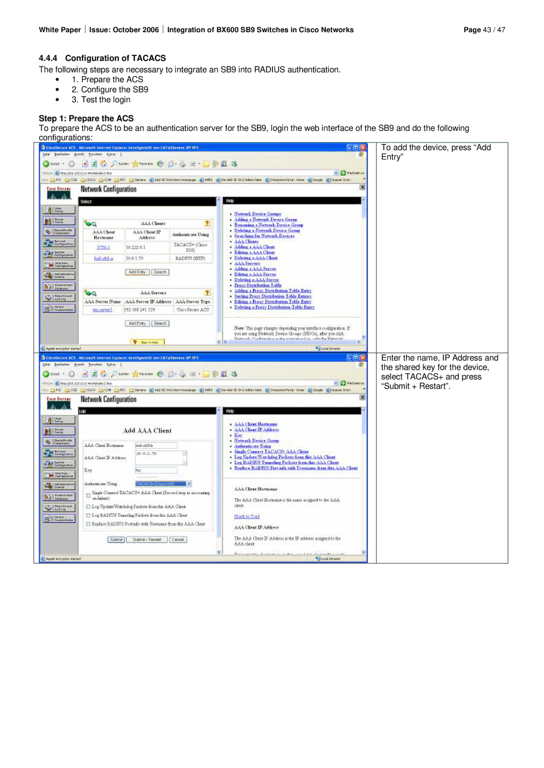 Fujitsu BX600 SB9 manual Configuration of Tacacs, Prepare the ACS 