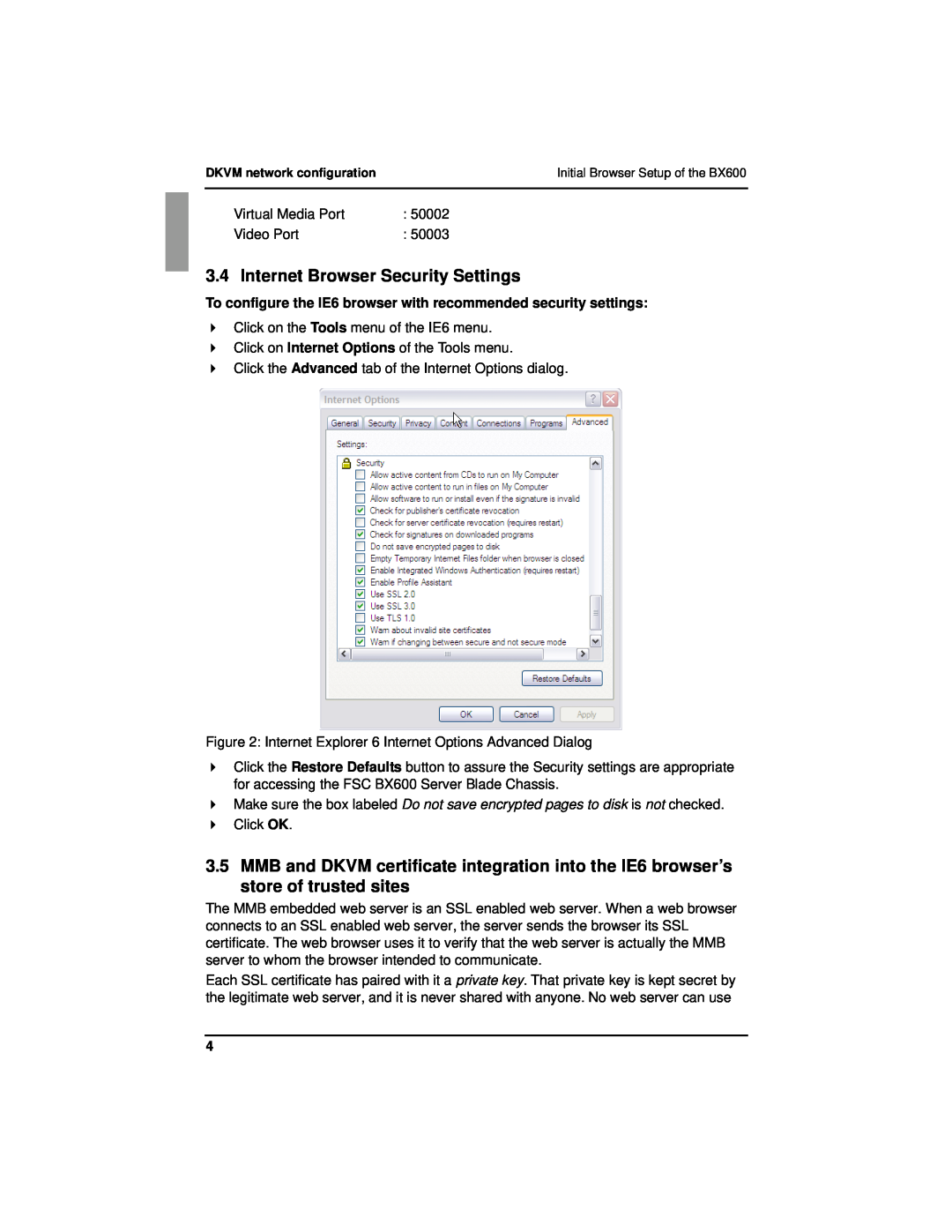 Fujitsu BX600 manual Internet Browser Security Settings 