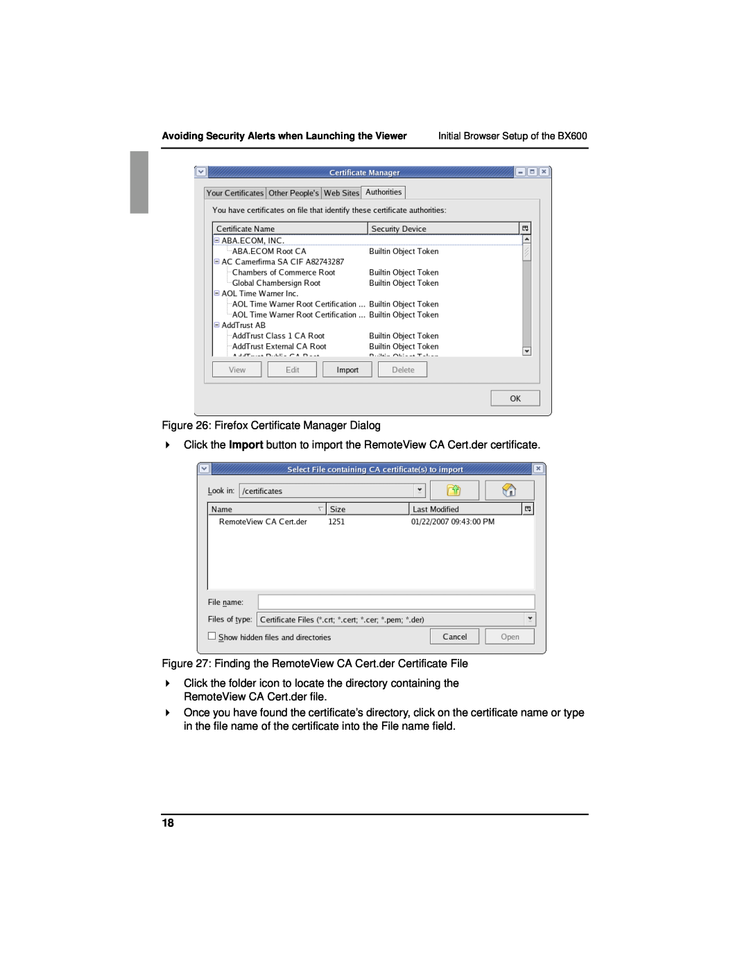 Fujitsu BX600 manual Firefox Certificate Manager Dialog 