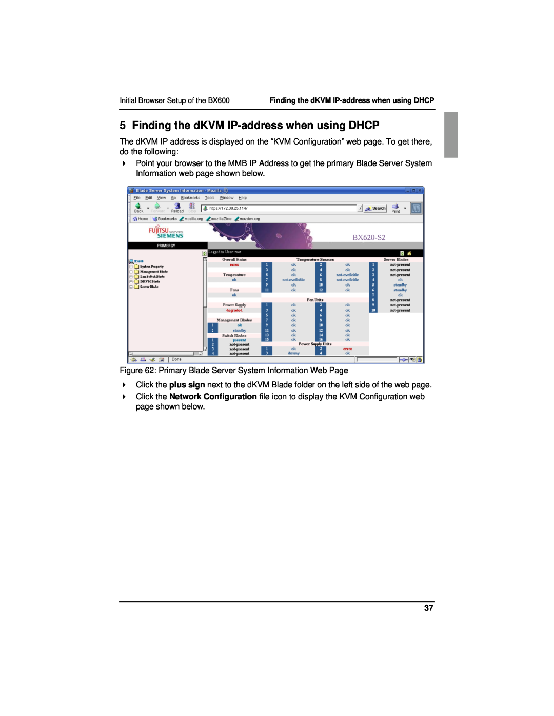 Fujitsu BX600 manual Finding the dKVM IP-addresswhen using DHCP 