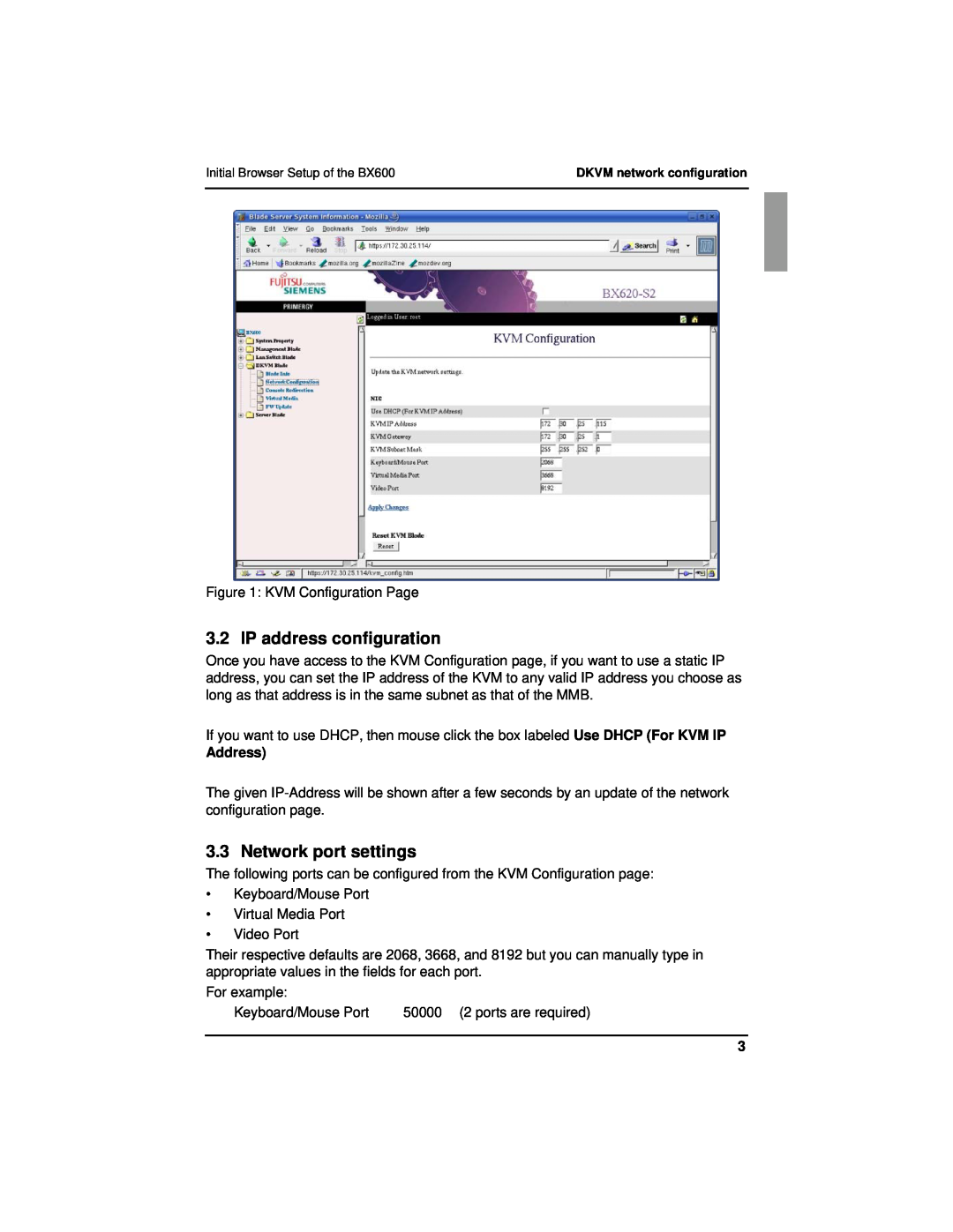 Fujitsu BX600 manual IP address configuration, Network port settings, Address 