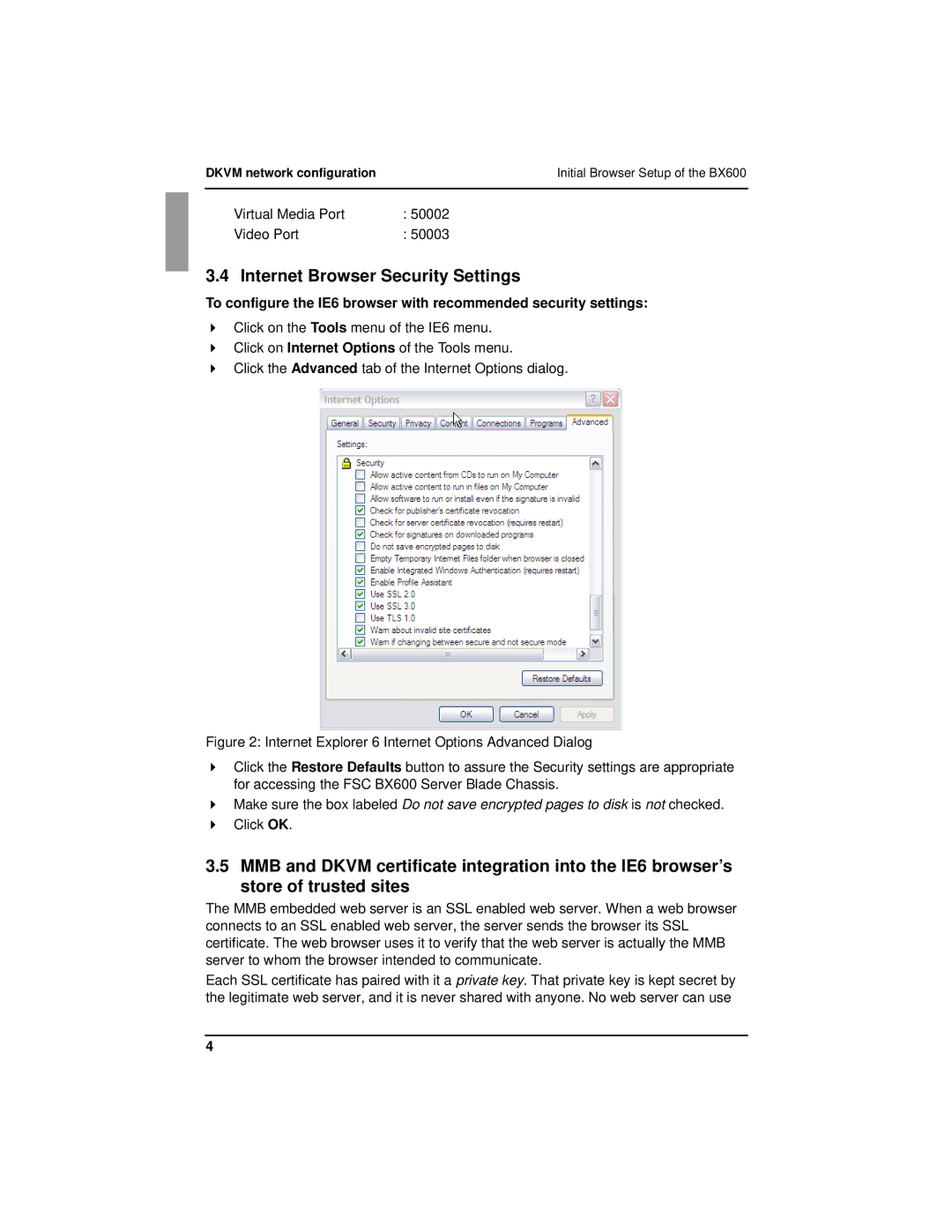 Fujitsu BX600 manual Internet Browser Security Settings 