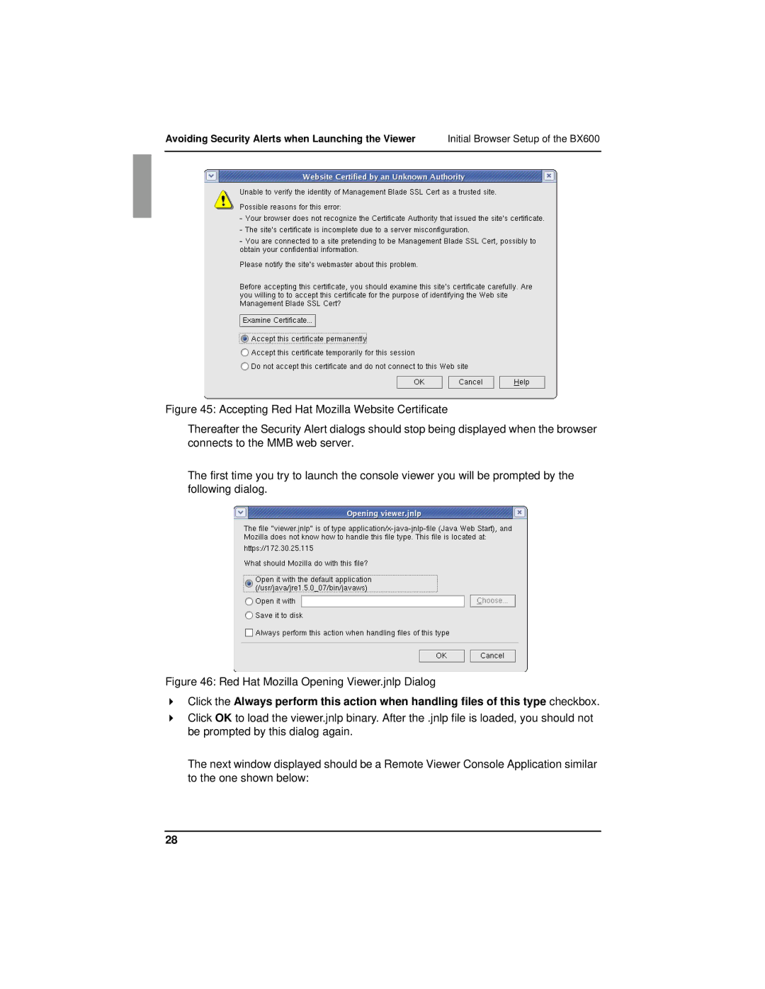 Fujitsu BX600 manual Red Hat Mozilla Opening Viewer.jnlp Dialog 