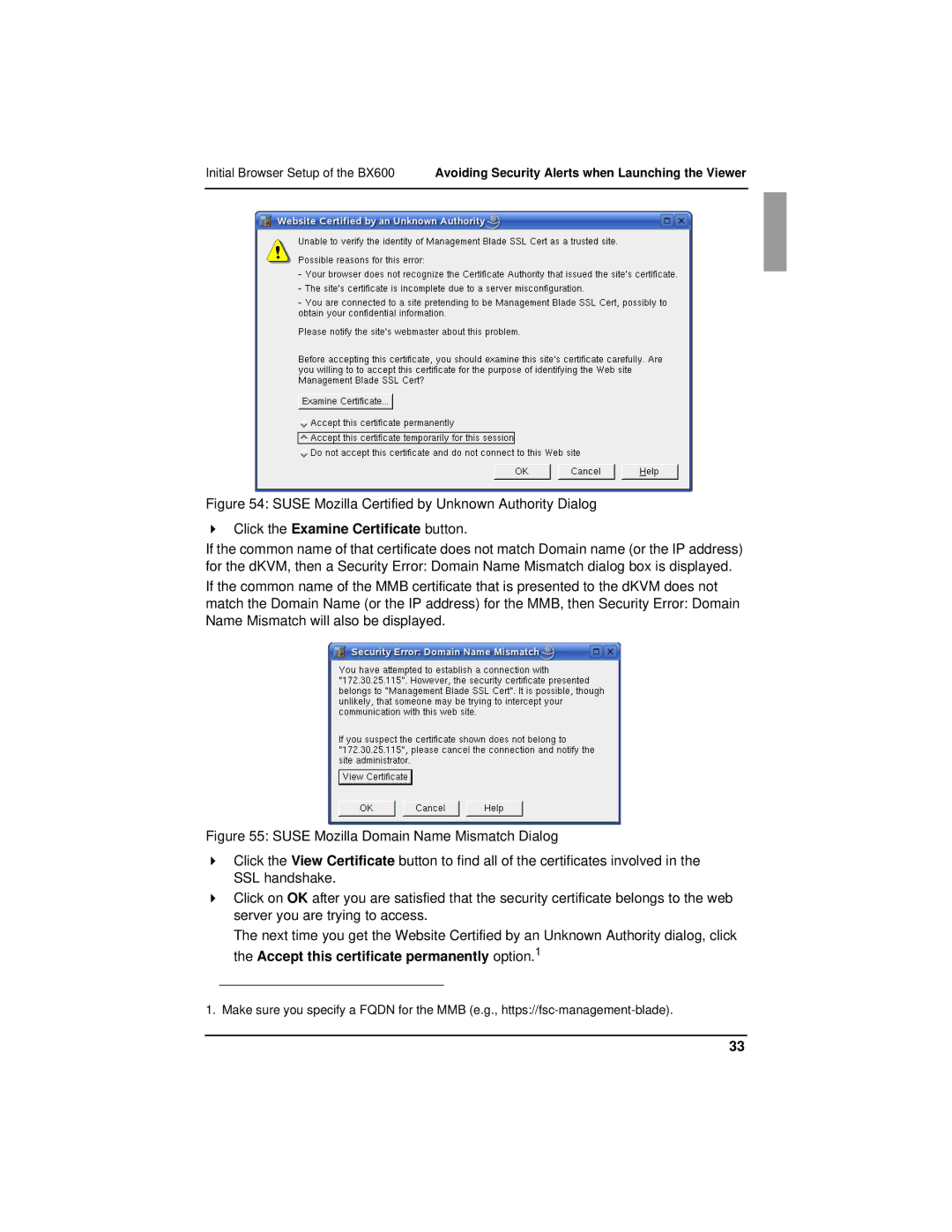 Fujitsu BX600 manual Click the Examine Certificate button, Accept this certificate permanently option.1 