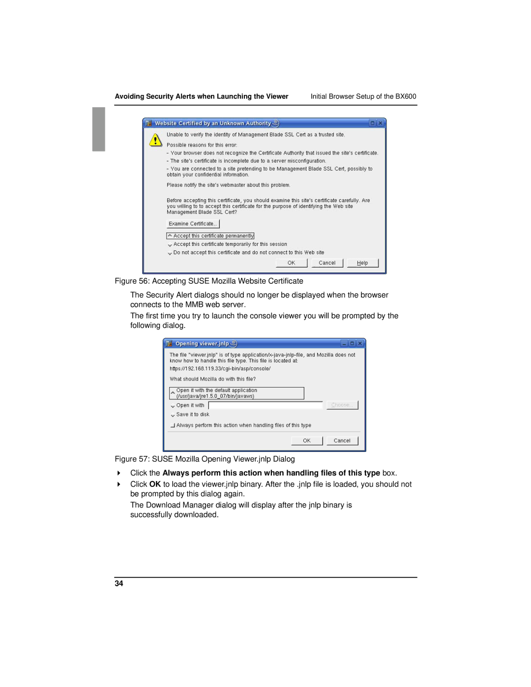 Fujitsu BX600 manual Suse Mozilla Opening Viewer.jnlp Dialog 