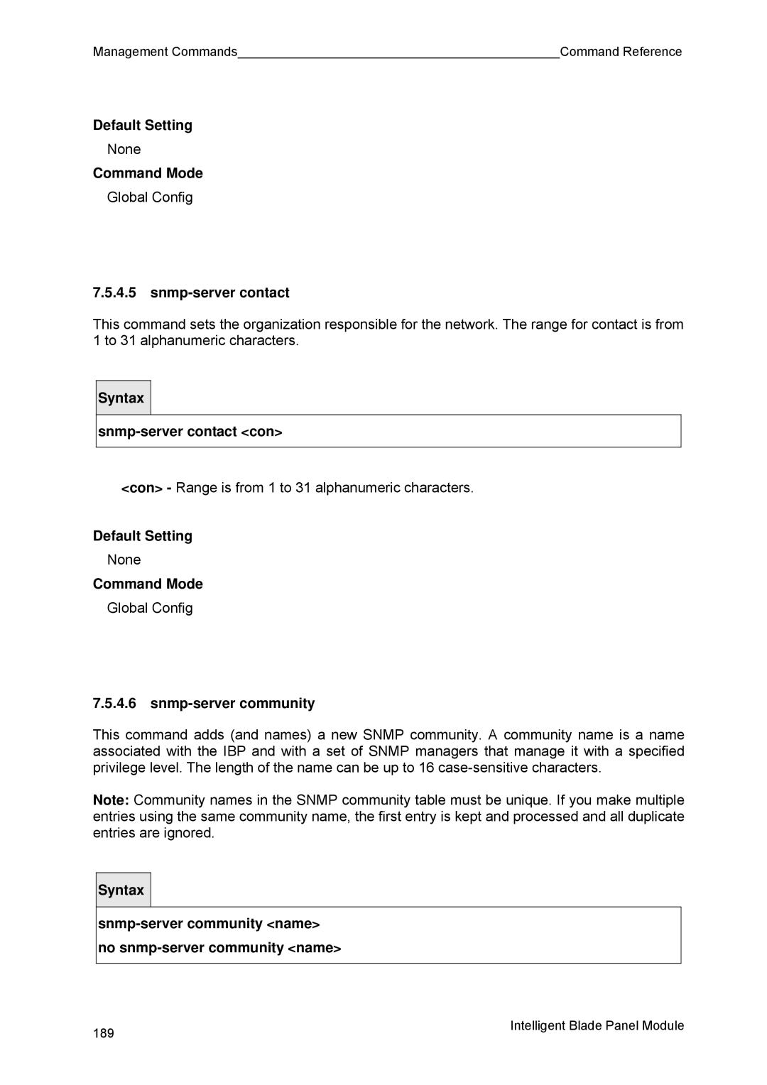 Fujitsu BX600 manual Snmp-server contact, Snmp-server community name no snmp-server community name 