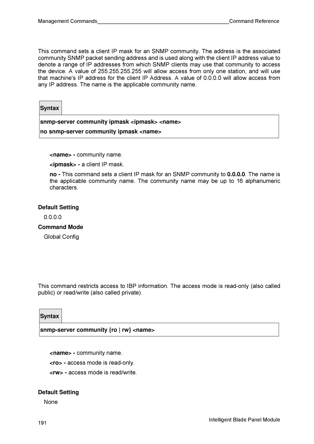 Fujitsu BX600 manual Snmp-server community ro rw name 