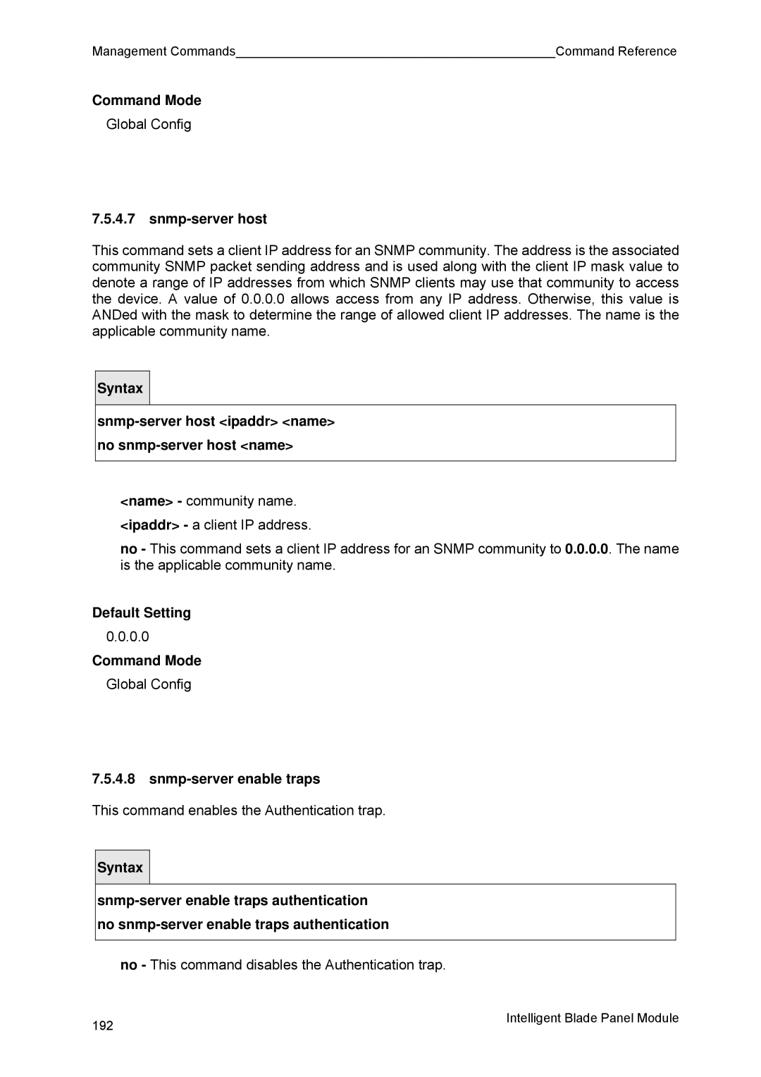 Fujitsu BX600 manual Snmp-server host ipaddr name no snmp-server host name, Snmp-server enable traps 