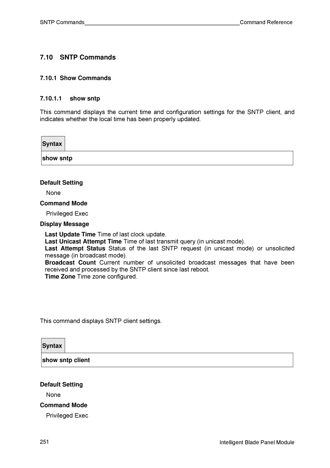 Fujitsu BX600 manual Sntp Commands, Show Commands Show sntp, Show sntp client 