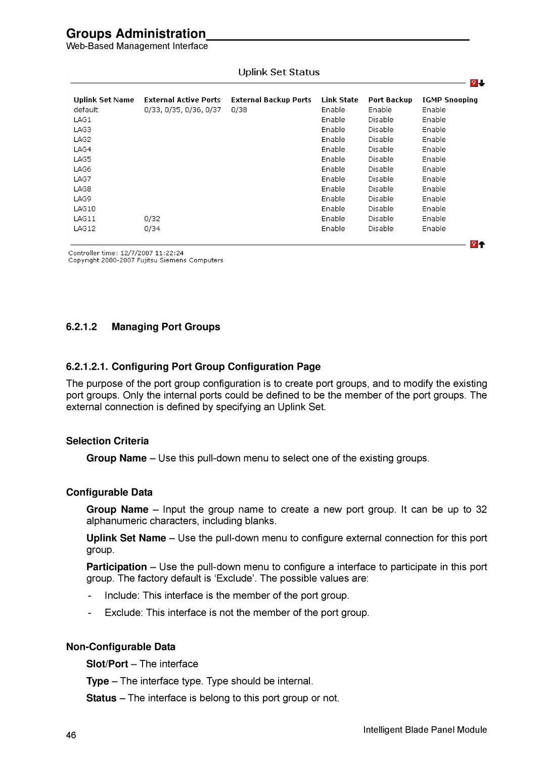 Fujitsu BX600 manual Managing Port Groups Configuring Port Group Configuration 