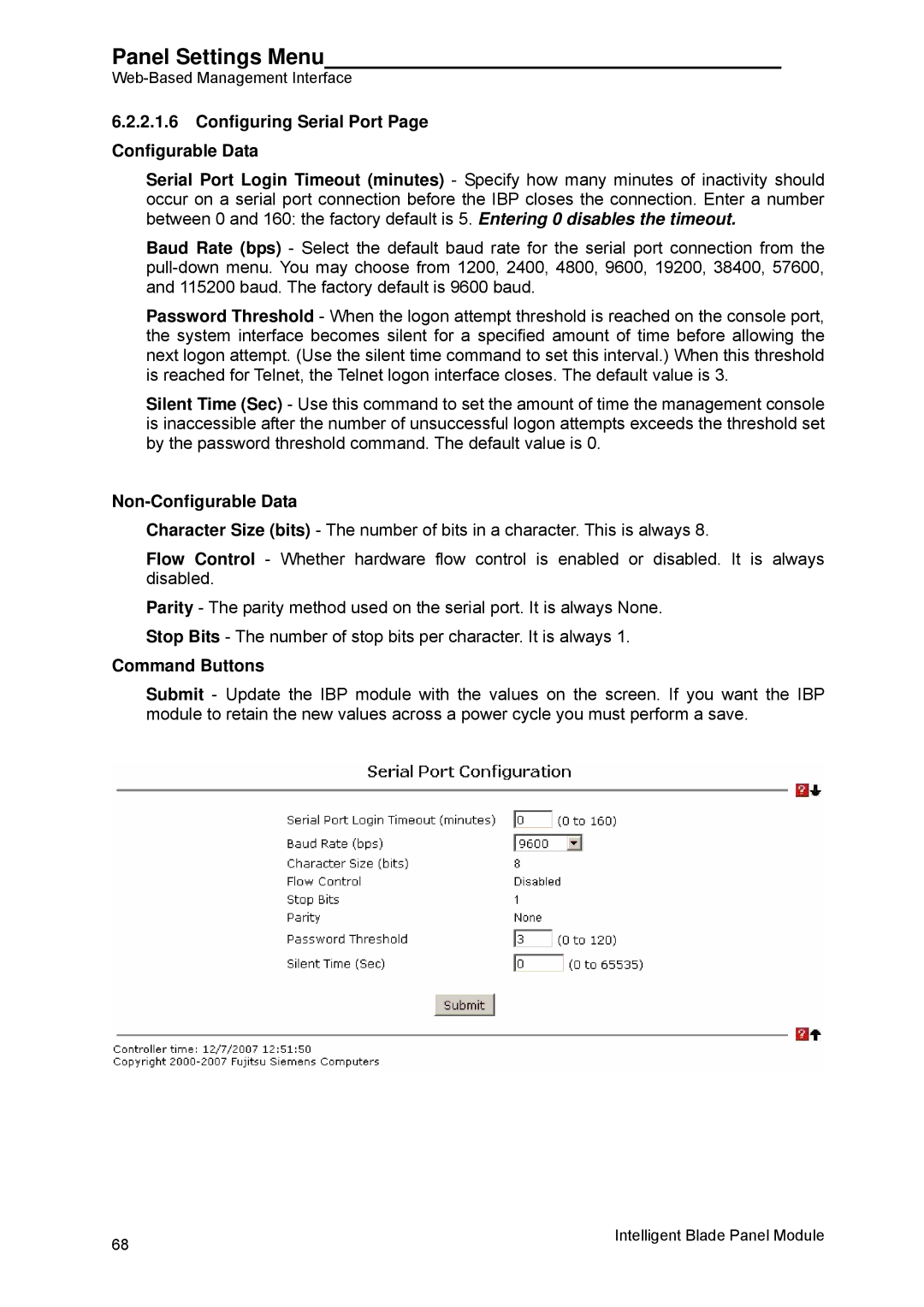 Fujitsu BX600 manual Configuring Serial Port Page Configurable Data, Non-Configurable Data 