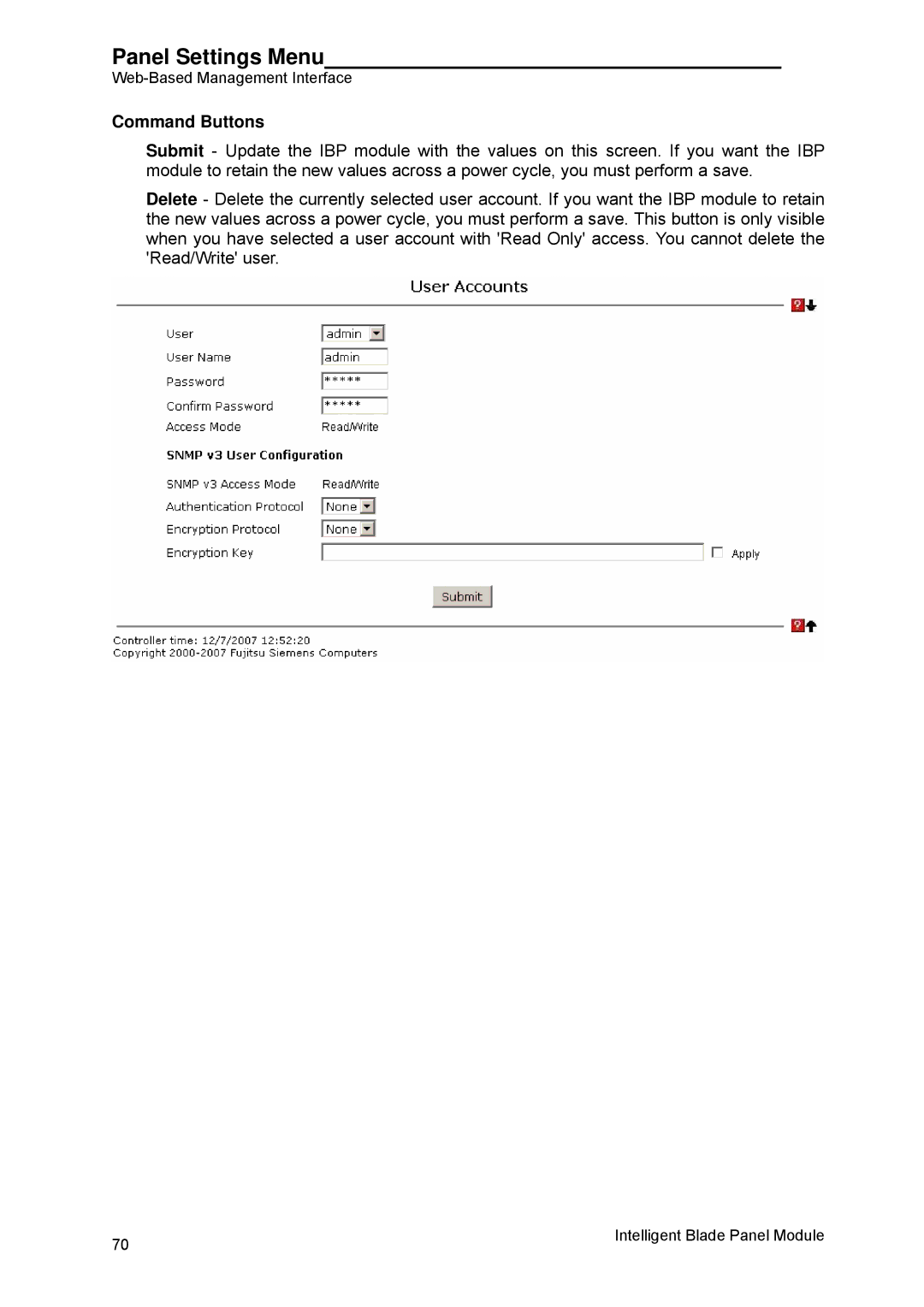 Fujitsu BX600 manual Panel Settings Menu 