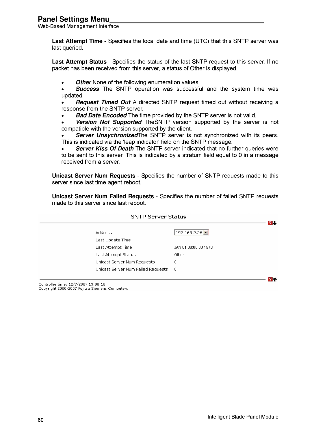 Fujitsu BX600 manual Panel Settings Menu 