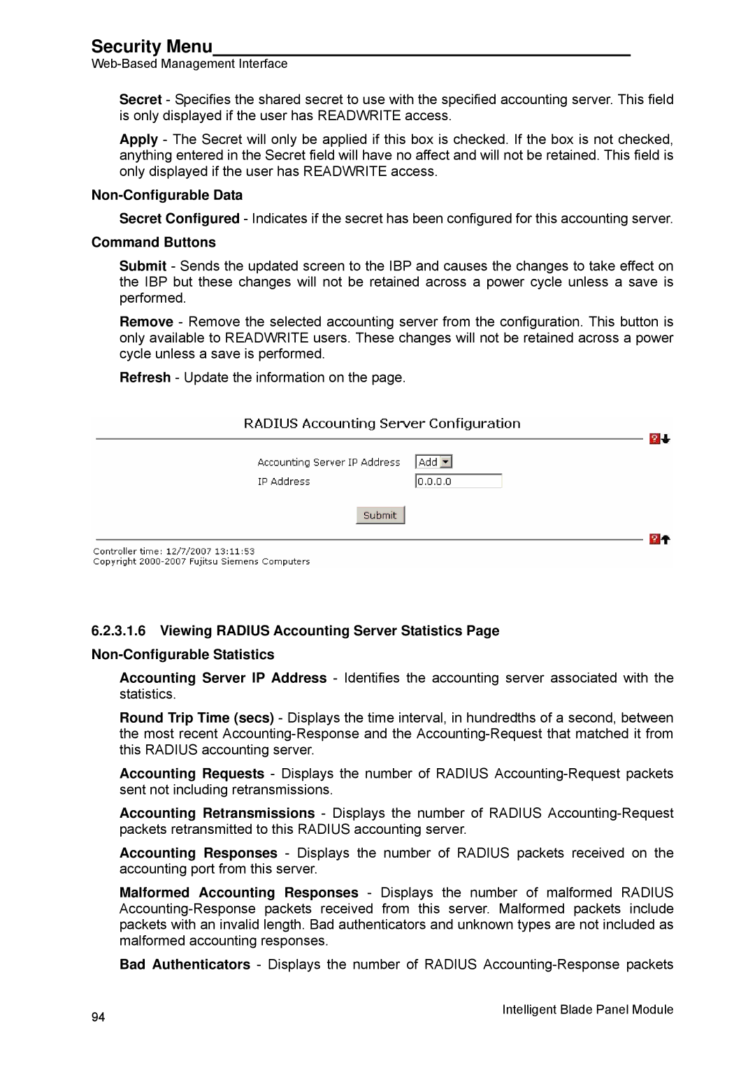 Fujitsu BX600 manual Security Menu 