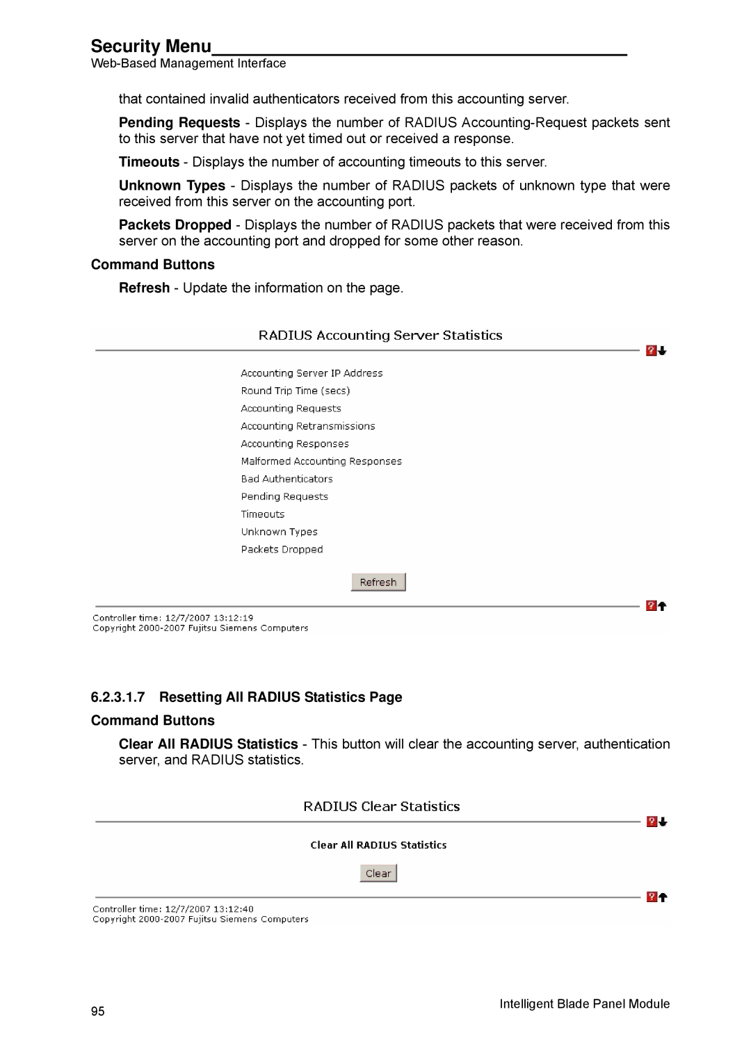 Fujitsu BX600 manual Resetting All Radius Statistics Page Command Buttons 