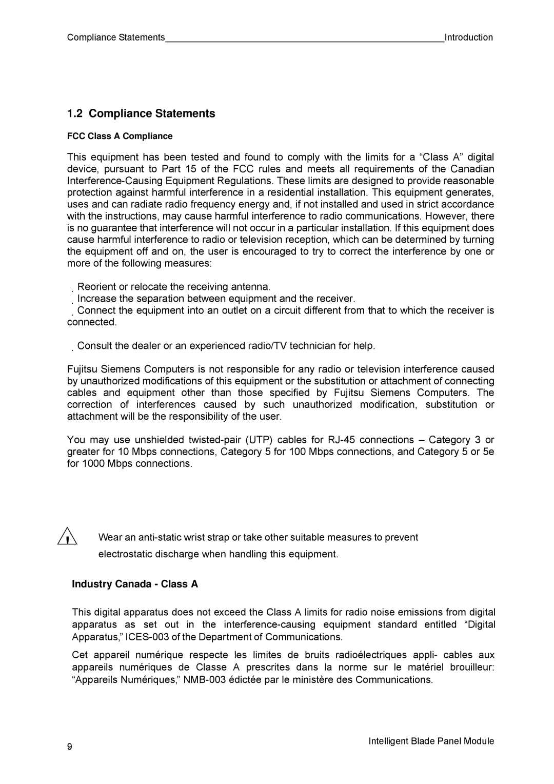 Fujitsu BX600 manual Compliance Statements, Industry Canada Class a 