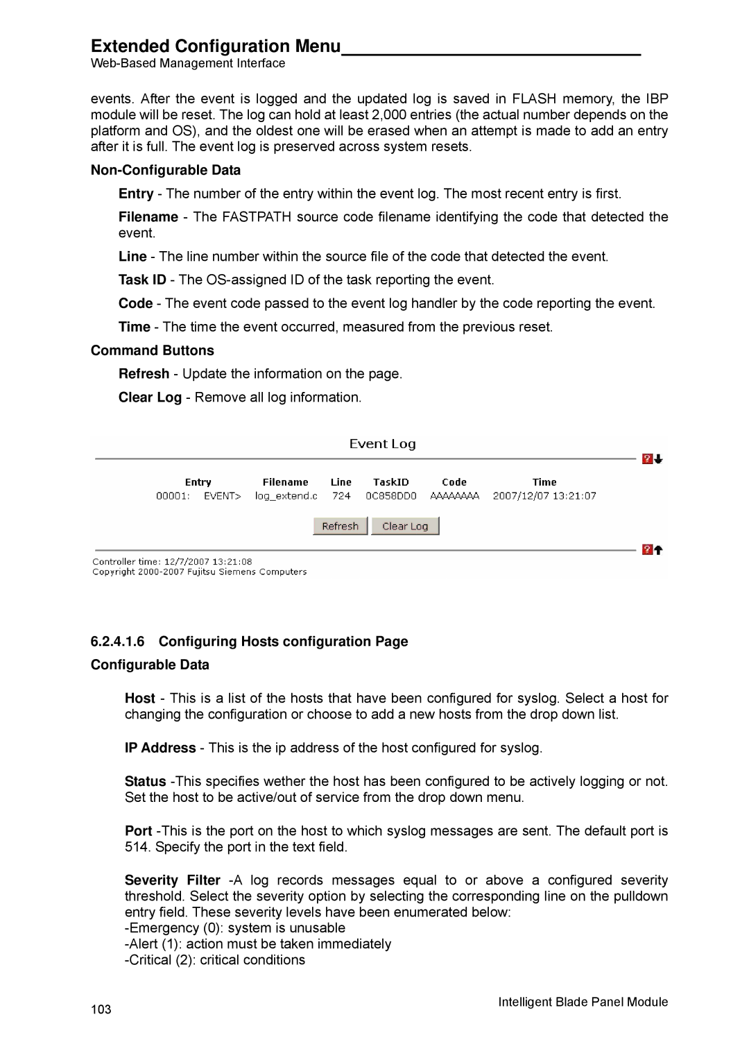 Fujitsu BX600 manual Non-Configurable Data, Configuring Hosts configuration Page Configurable Data 