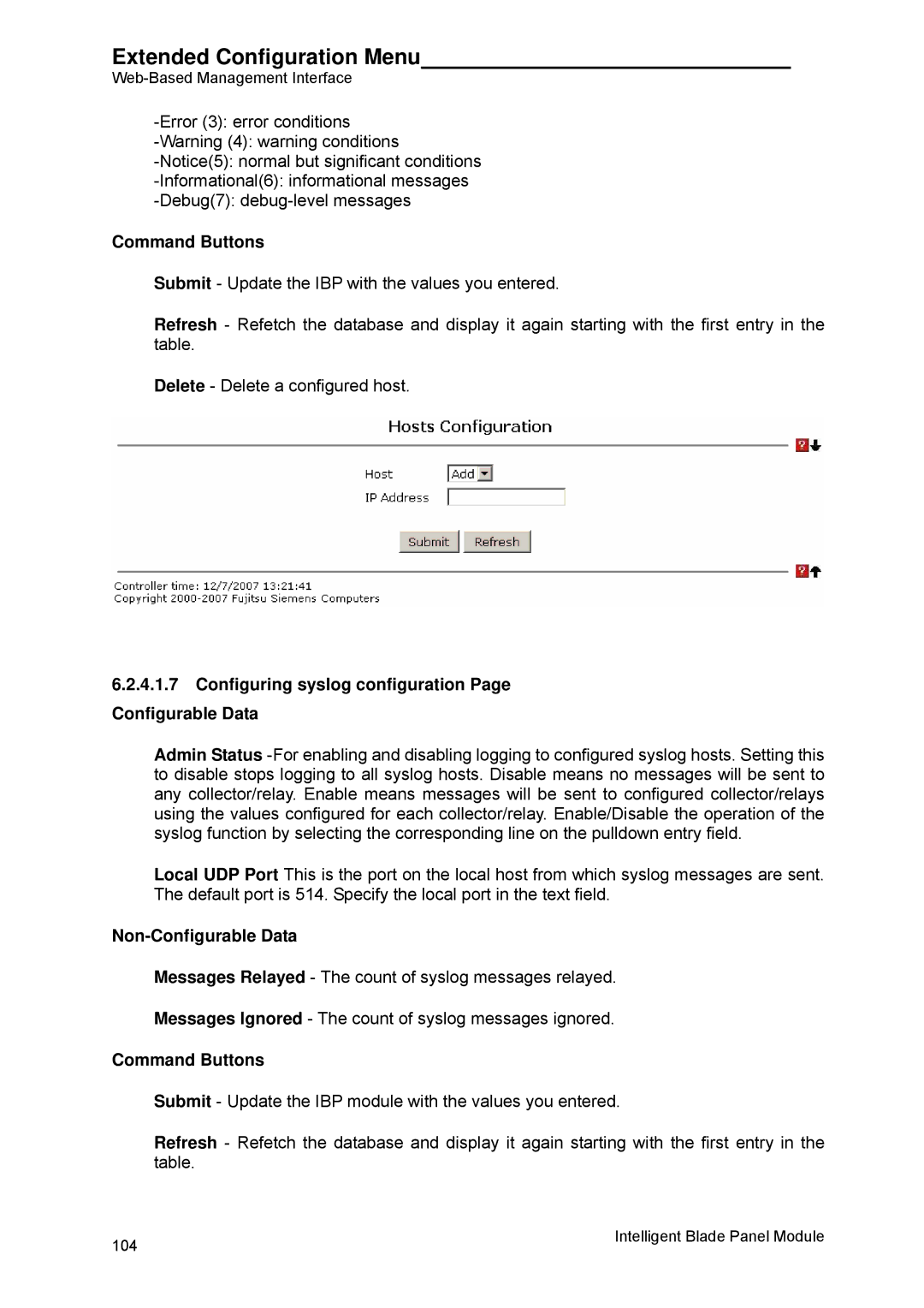 Fujitsu BX600 manual Configuring syslog configuration Page Configurable Data 