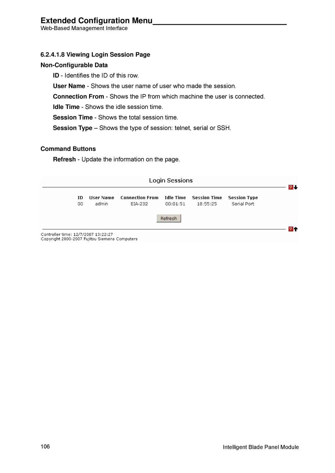 Fujitsu BX600 manual Viewing Login Session Page Non-Configurable Data 