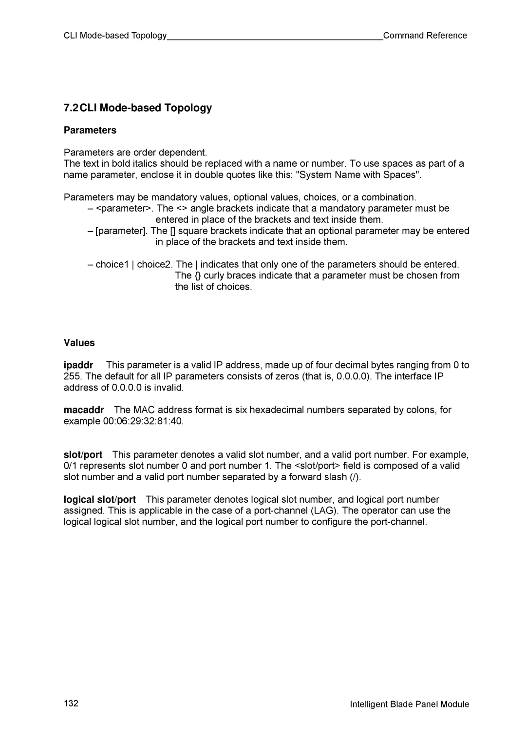 Fujitsu BX600 manual 2CLI Mode-based Topology, Parameters, Values 