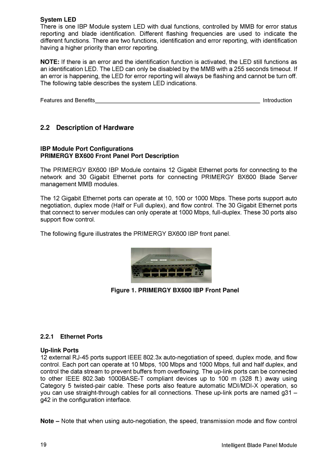 Fujitsu BX600 manual Description of Hardware, System LED 