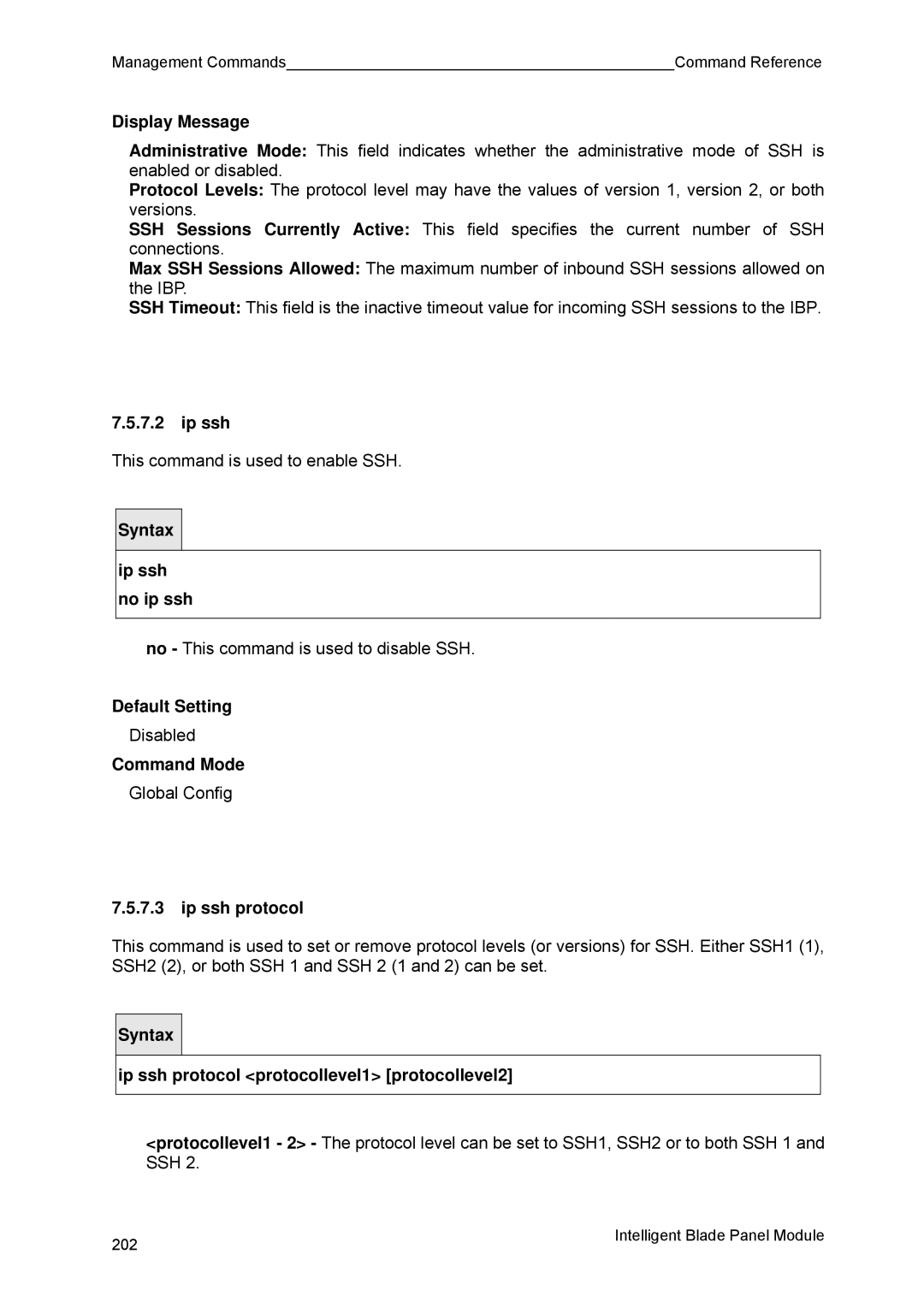 Fujitsu BX600 manual Ip ssh no ip ssh, Ip ssh protocol 