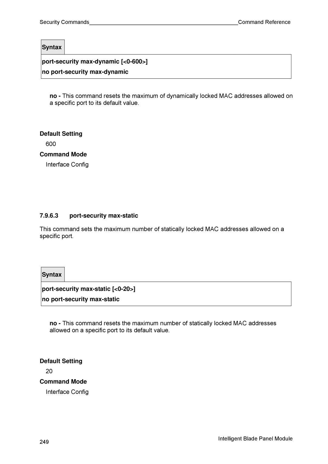 Fujitsu BX600 manual Port-security max-static 0-20 no port-security max-static 