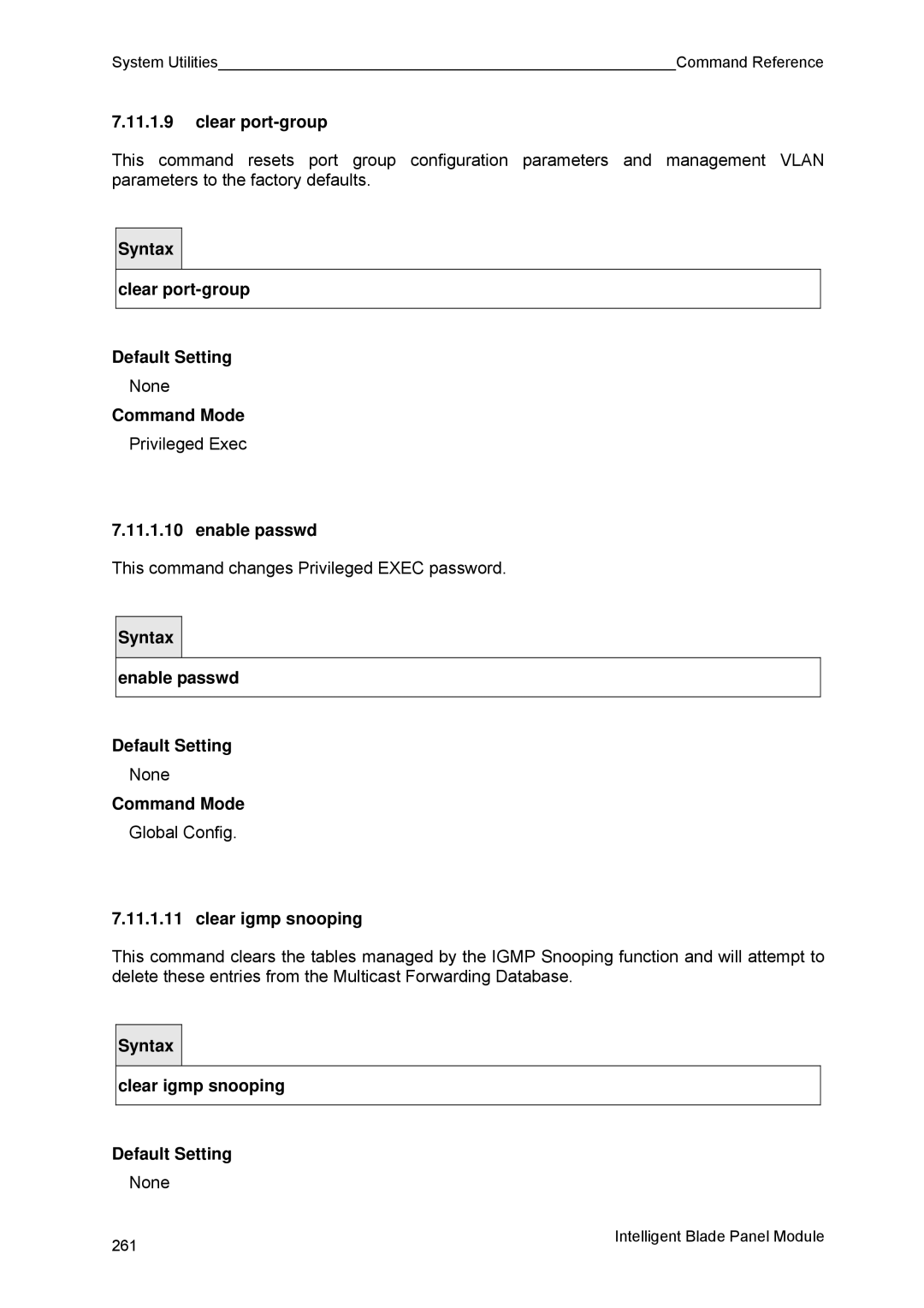 Fujitsu BX600 manual Enable passwd, Clear igmp snooping 