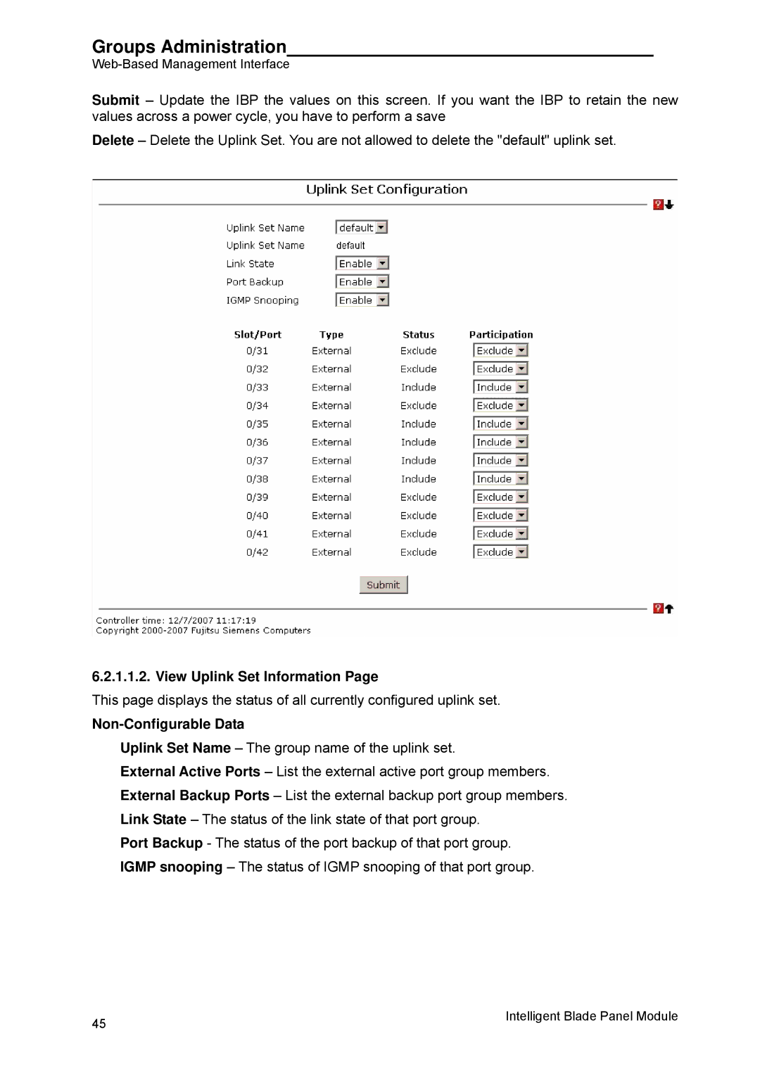 Fujitsu BX600 manual Groups Administration, View Uplink Set Information 