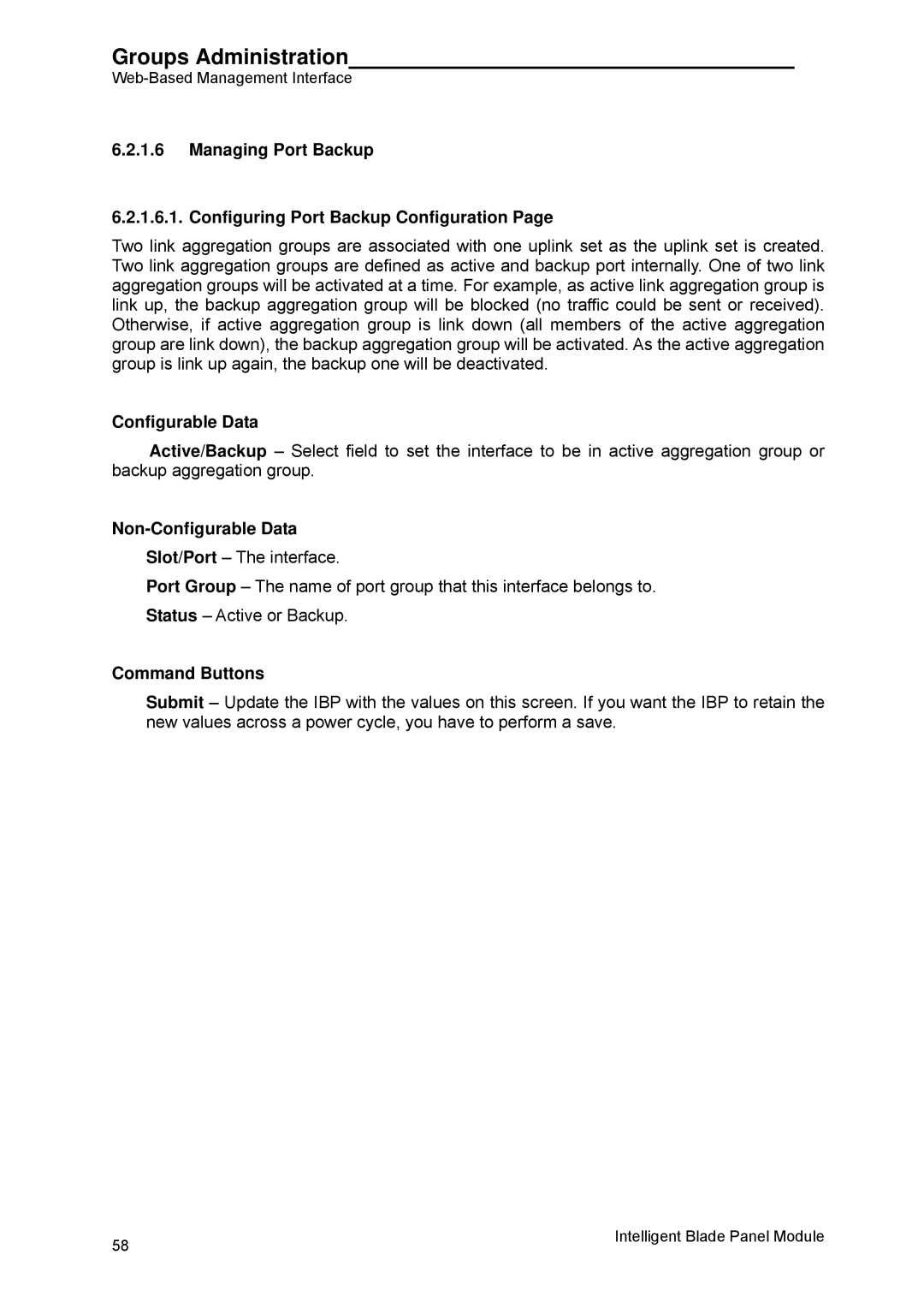 Fujitsu BX600 manual Managing Port Backup Configuring Port Backup Configuration, Configurable Data 