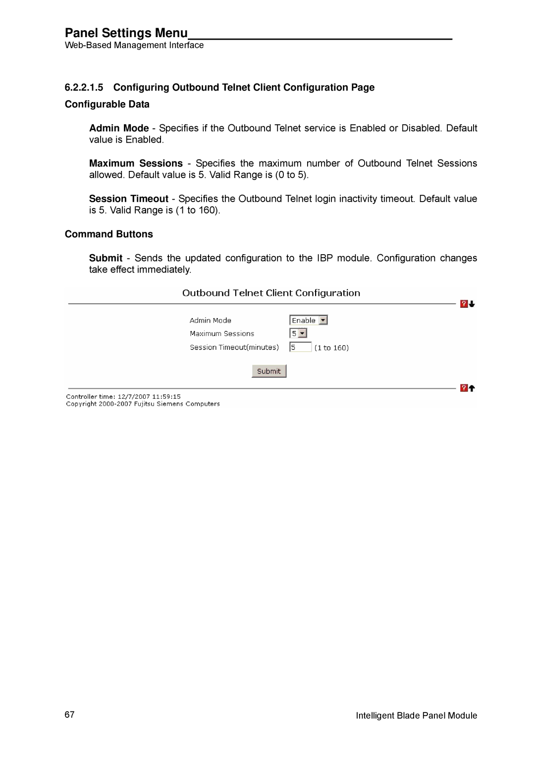 Fujitsu BX600 manual Panel Settings Menu 