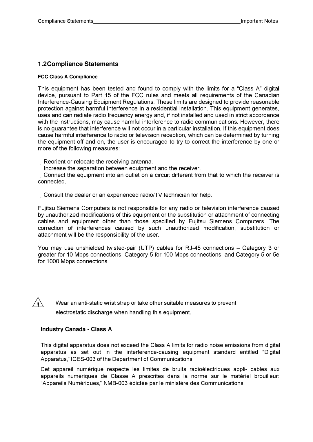 Fujitsu BX600 manual 2Compliance Statements, Industry Canada Class a 