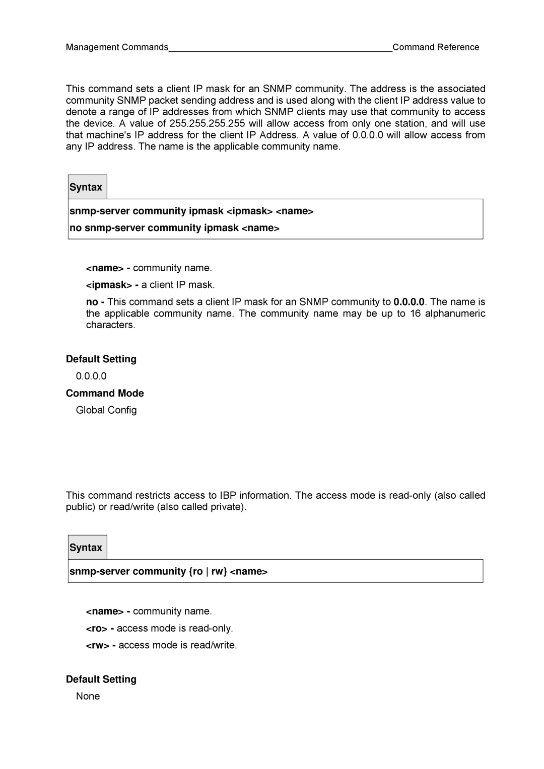 Fujitsu BX600 manual Snmp-server community ro rw name 