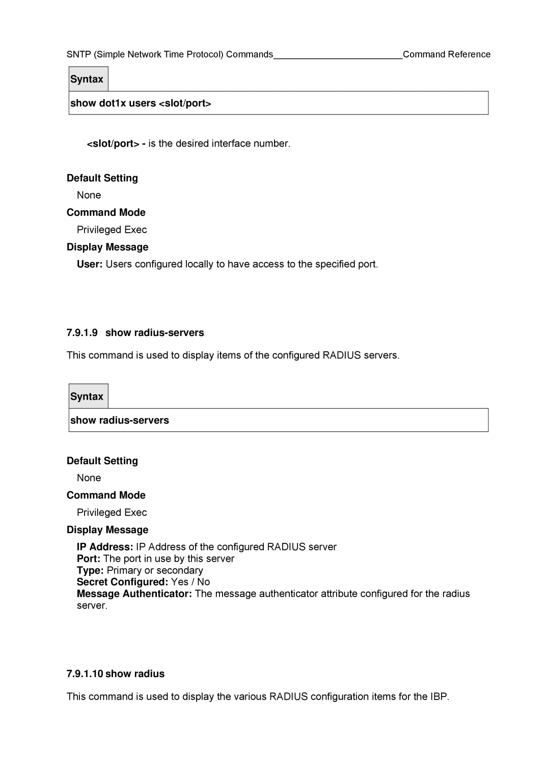 Fujitsu BX600 manual Show radius-servers, Secret Configured Yes / No 