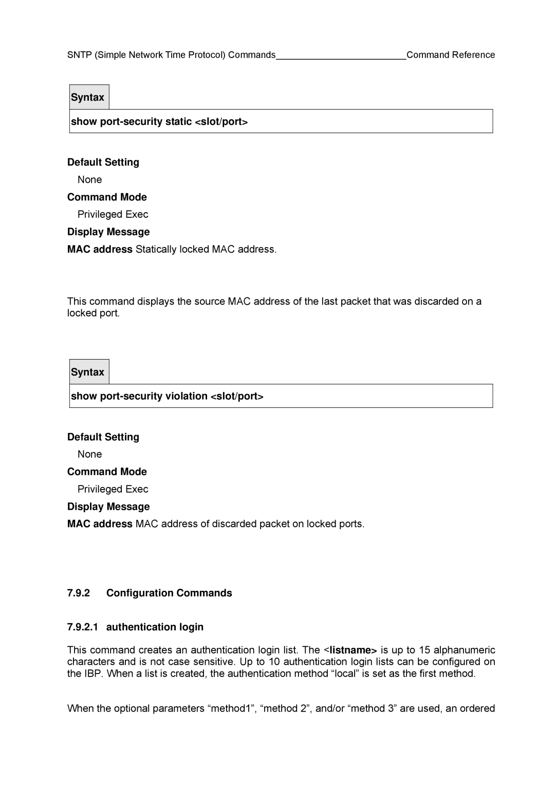 Fujitsu BX600 manual Configuration Commands Authentication login 