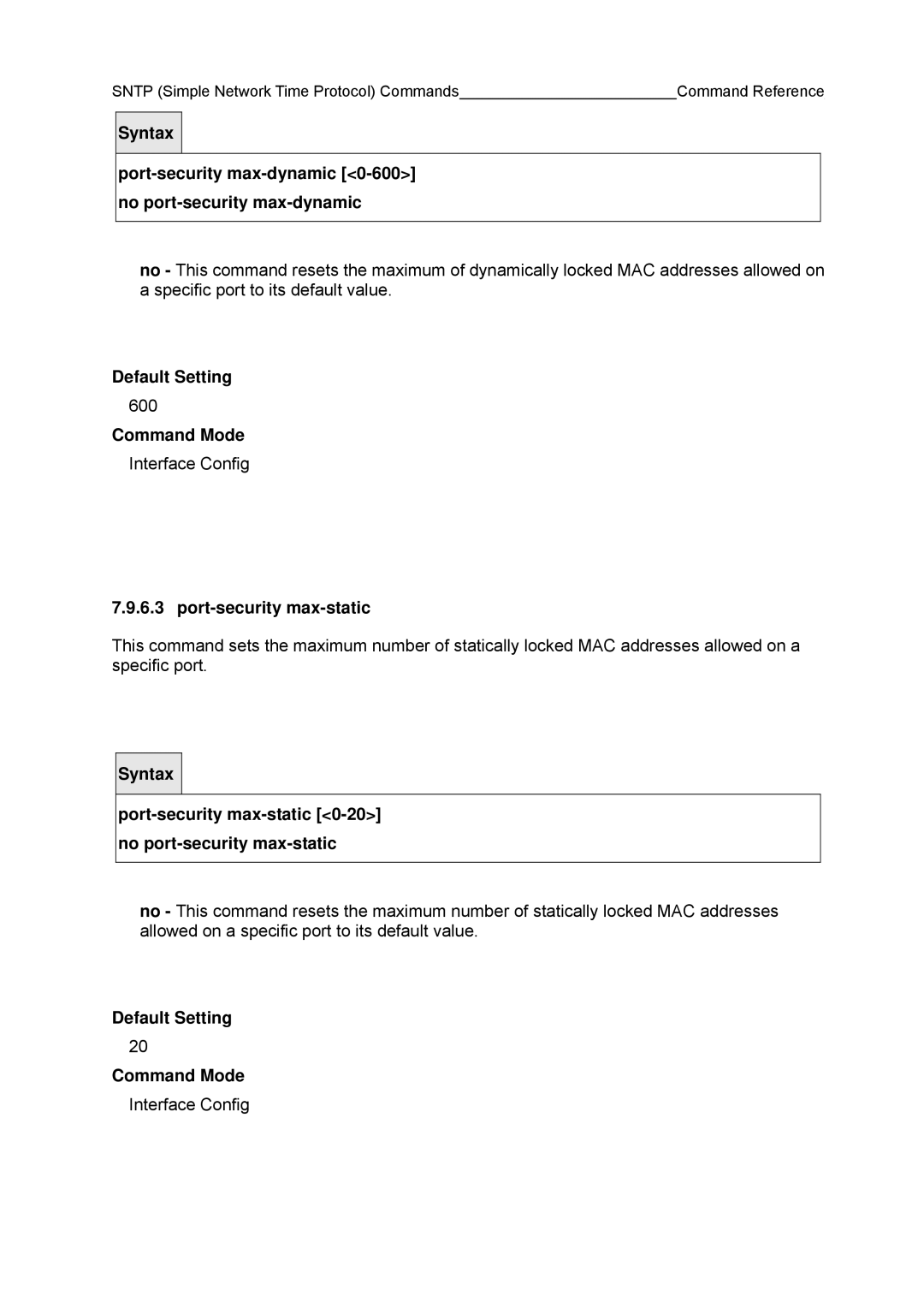 Fujitsu BX600 manual Port-security max-static 0-20 no port-security max-static 