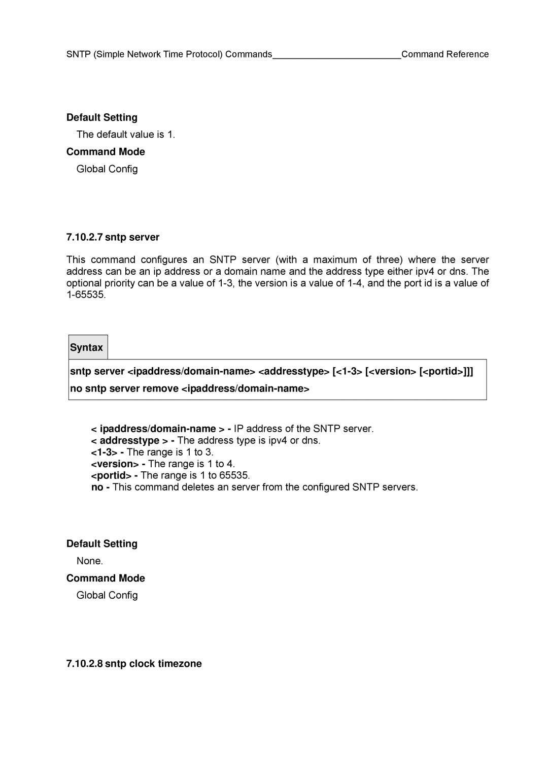 Fujitsu BX600 manual Sntp server, Sntp clock timezone 