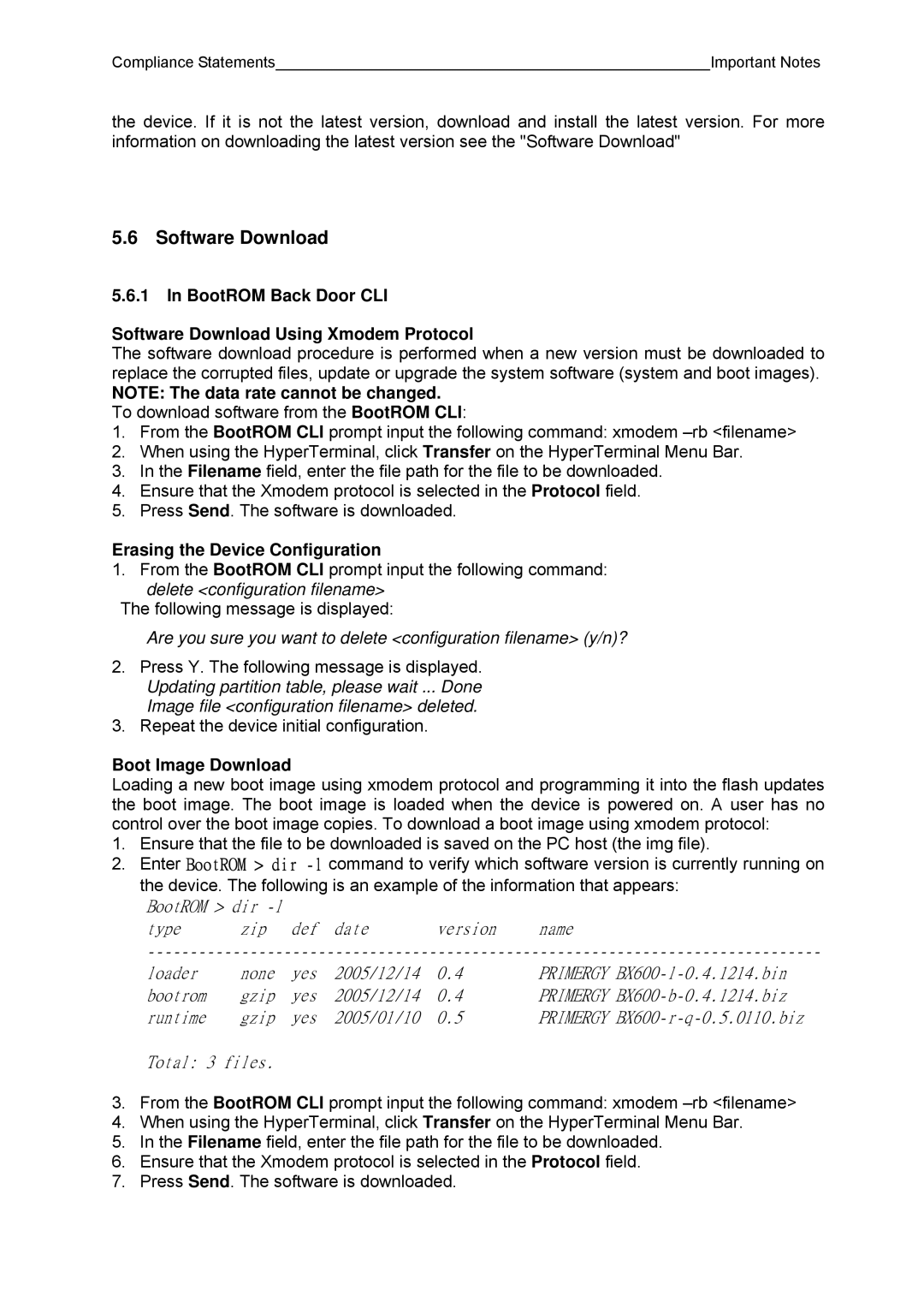 Fujitsu BX600 manual Software Download, Erasing the Device Configuration, Boot Image Download 