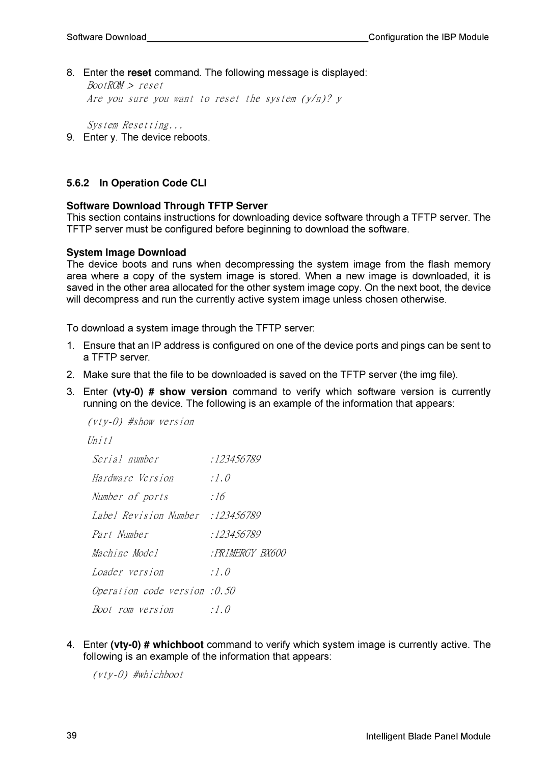 Fujitsu BX600 manual Operation Code CLI Software Download Through Tftp Server, System Image Download 