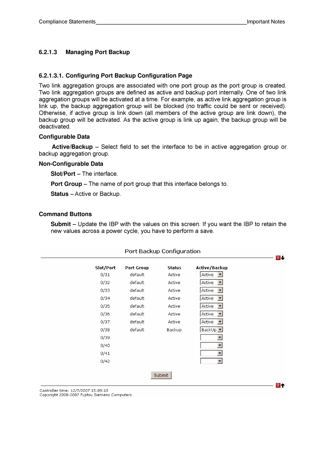 Fujitsu BX600 manual Managing Port Backup Configuring Port Backup Configuration, Configurable Data 