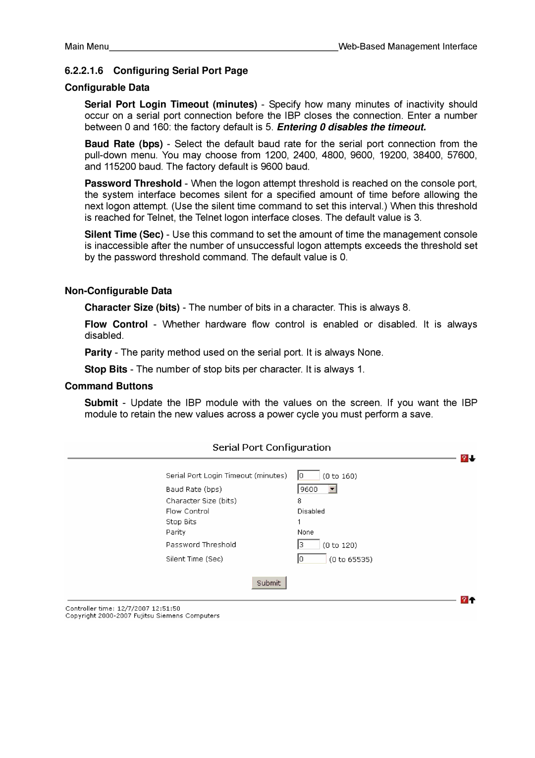 Fujitsu BX600 manual Configuring Serial Port Page Configurable Data, Non-Configurable Data 