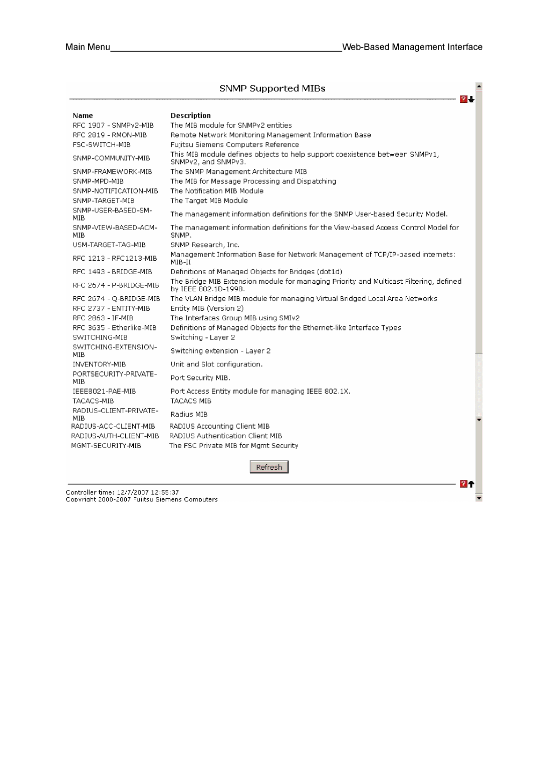 Fujitsu BX600 manual Main Menu Web-Based Management Interface 