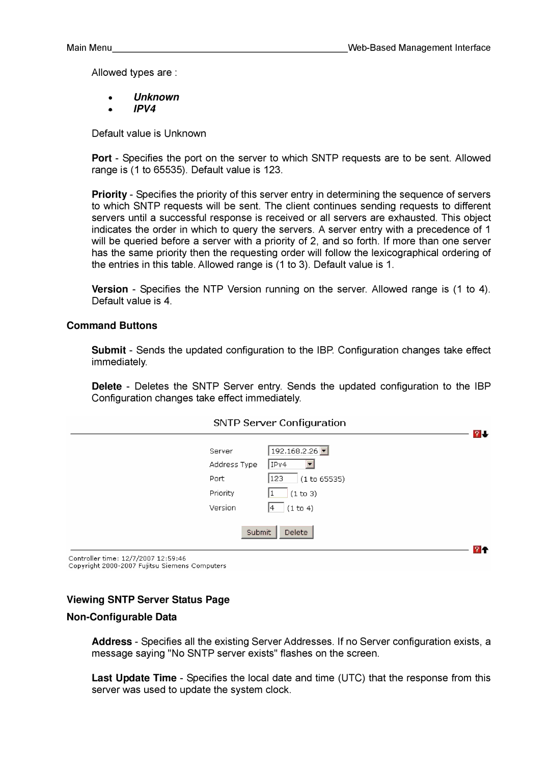 Fujitsu BX600 manual Unknown IPV4, Viewing Sntp Server Status Non-Configurable Data 