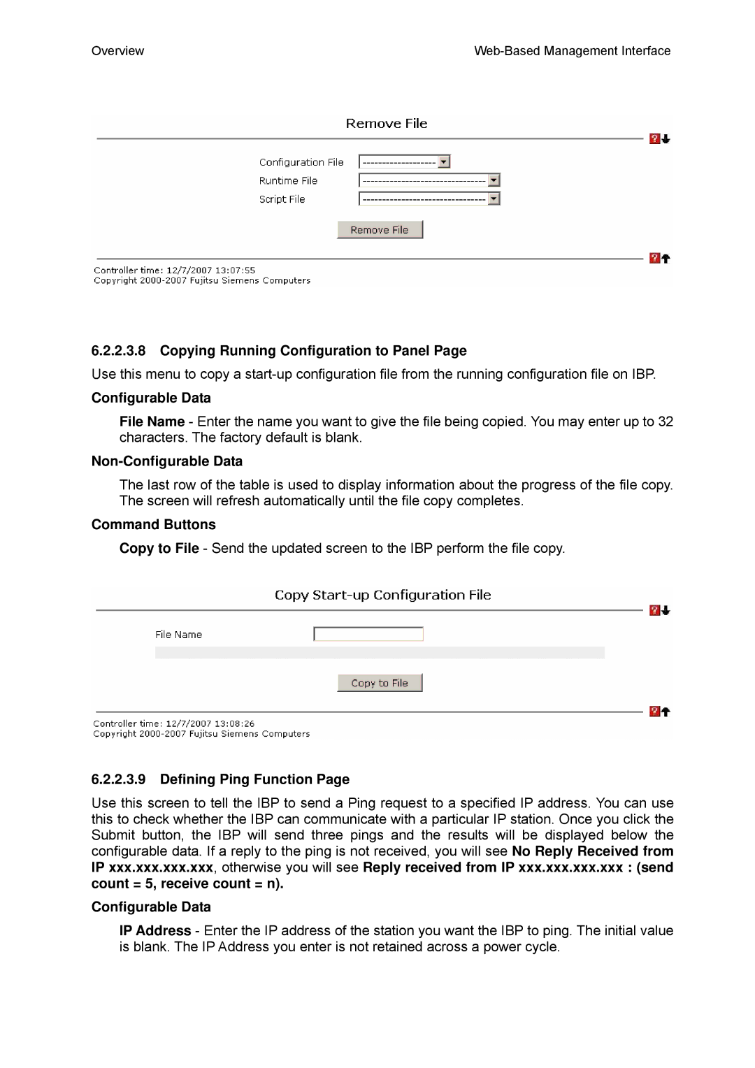 Fujitsu BX600 manual Copying Running Configuration to Panel, Defining Ping Function 